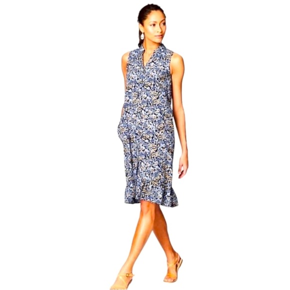 J. Jill M Short Blue floral sun dress sleeveless button down front collared - Picture 3 of 10